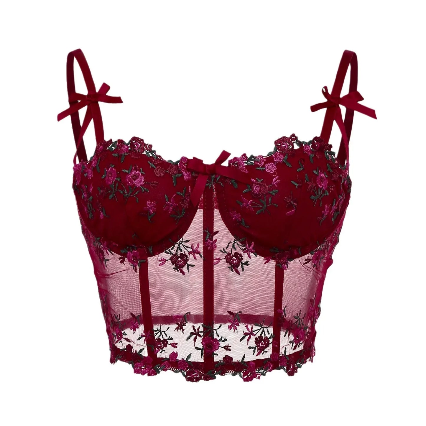 Lace Floral Embroidery Bow Corset For Women