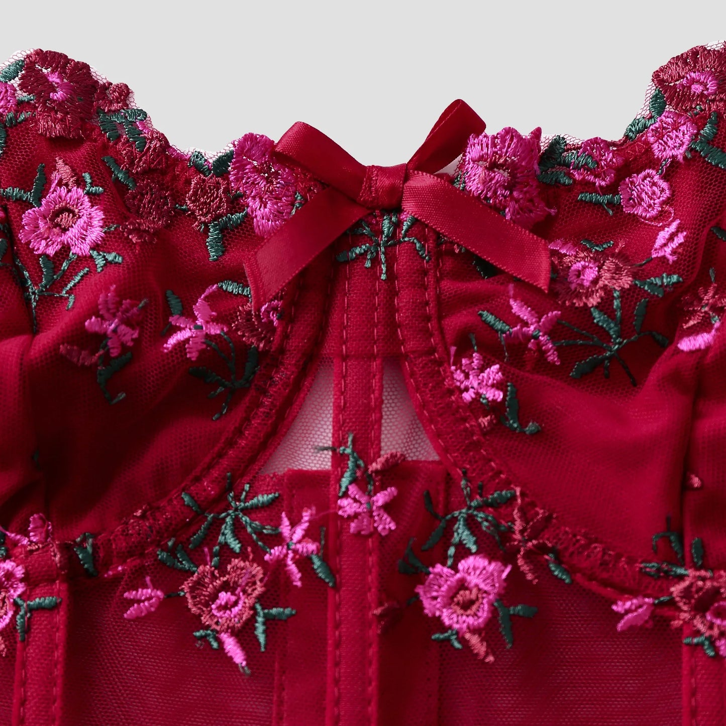 Lace Floral Embroidery Bow Corset For Women