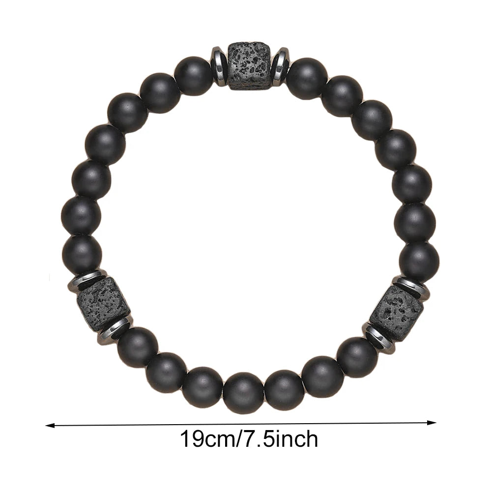 Mens Beaded Bracelet Matte Lava Rock Volcanic Stone Beads