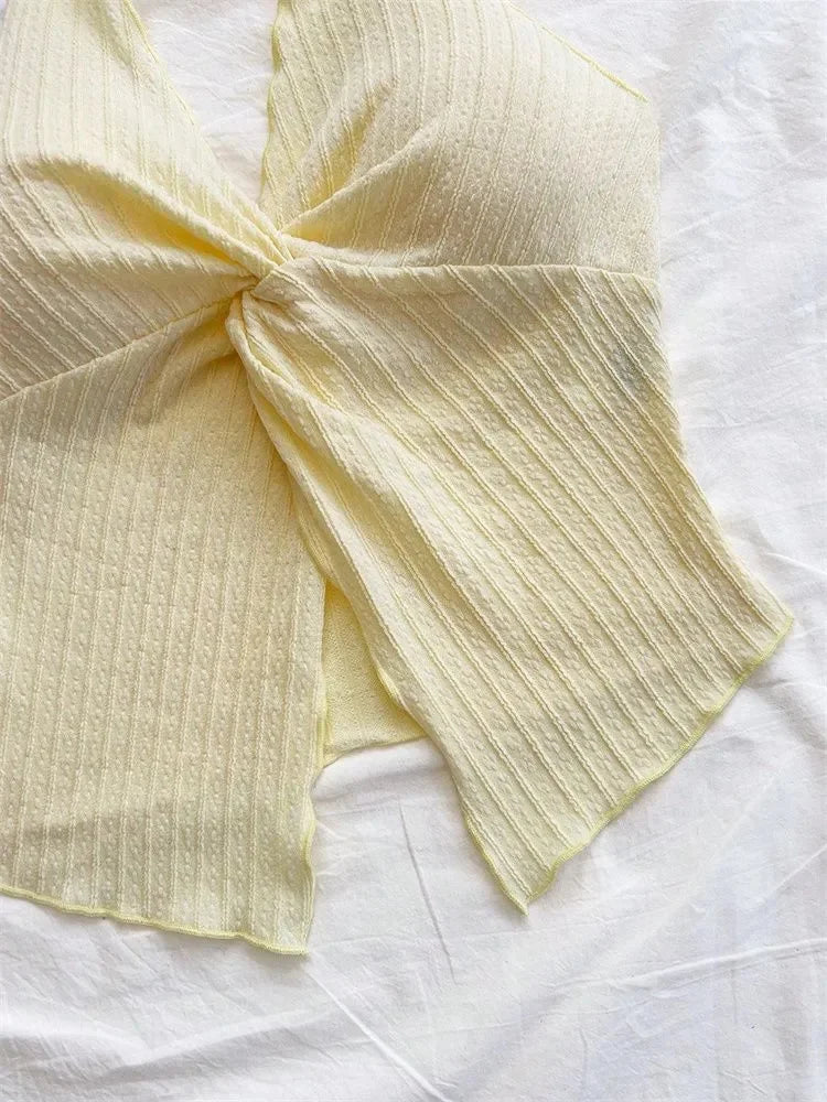 Yellow V-neck Halter Neck Top for Women