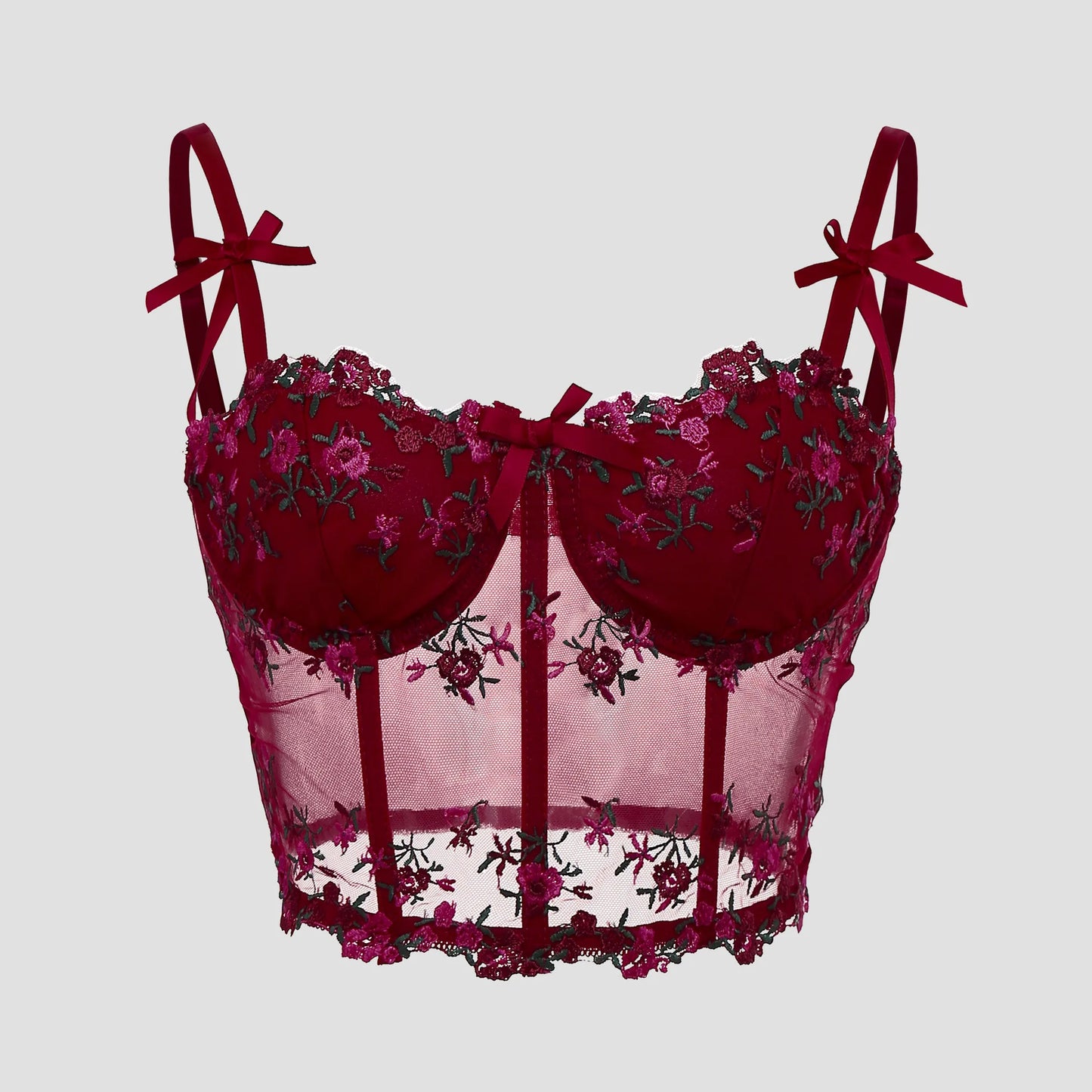 Lace Floral Embroidery Bow Corset For Women