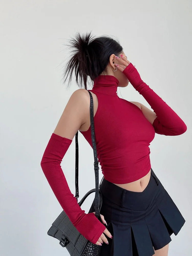 Sexy High Neck Pleated Tank Top