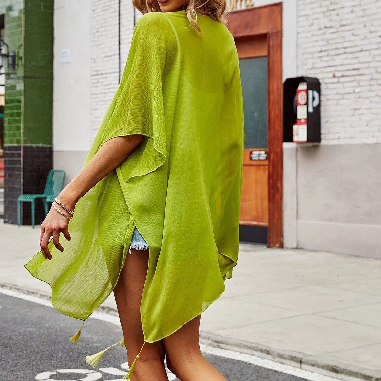 Womens Solid Color Kimono Sheer Cardigan
