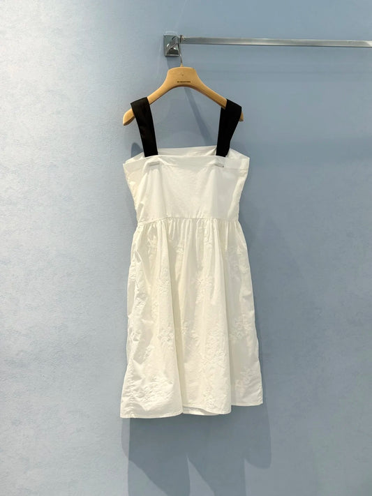 White Summer dress  pure cotton halter dress with a cinched waist