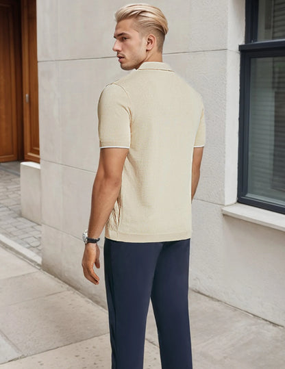 Men's Casual Short Sleeve Knit Textured Button Shirt
