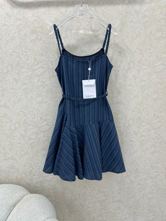 Women's Embroidery Linen Vintage Belt Denim Suspender Mini Dress