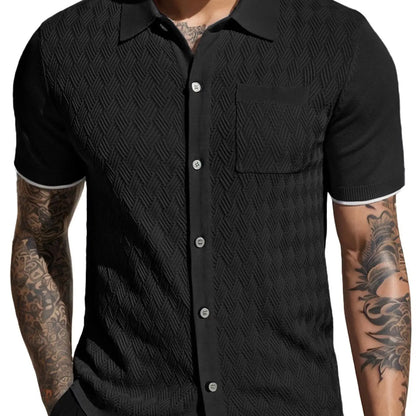 Men's Casual Short Sleeve Knit Textured Button Shirt