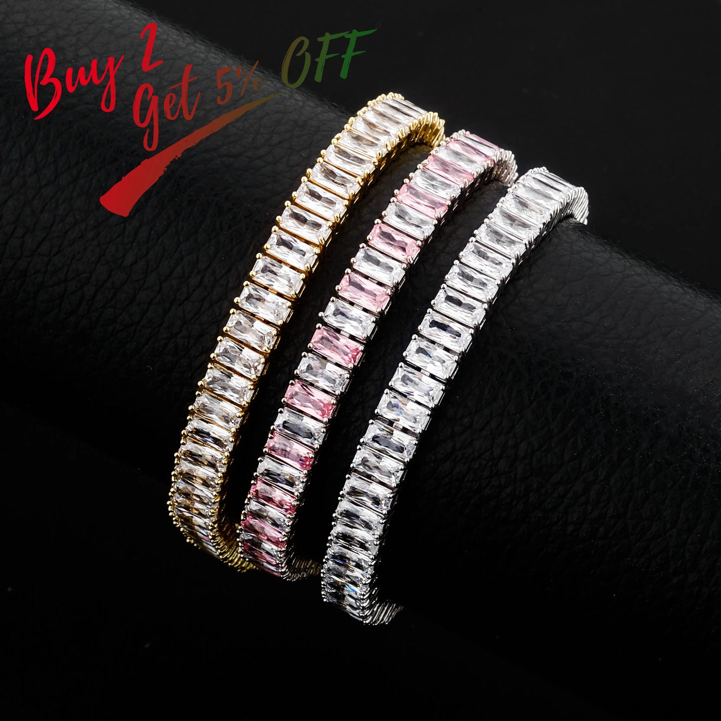 New Baguette 8mm Tennis Chain Bracelet Iced Out Cubic Zirconia