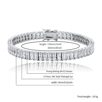 New Baguette 8mm Tennis Chain Bracelet Iced Out Cubic Zirconia