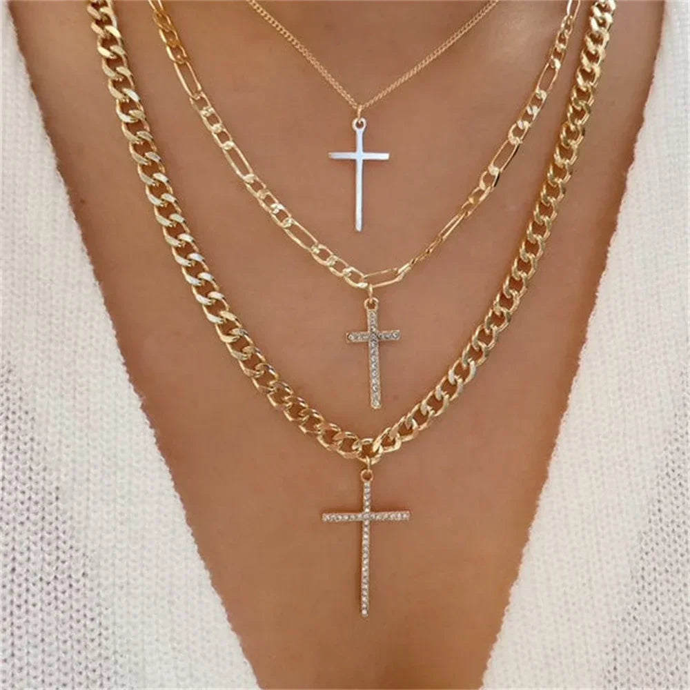 Multilevel Geometric Vintage Punk Gold-plate Thick Chain Muli