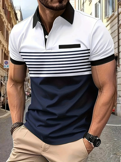 2024 short sleeved V-neck button-down men's casual polo shirt,