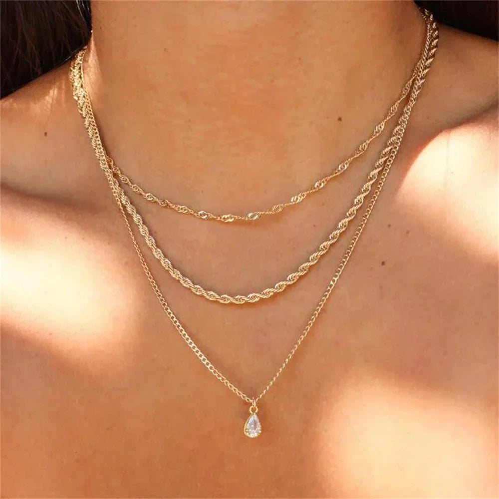 Multilevel Geometric Vintage Punk Gold-plate Thick Chain Muli