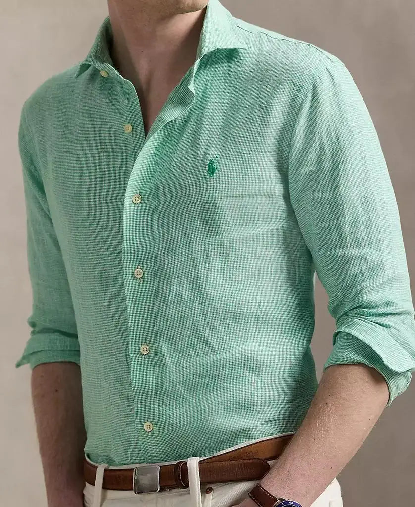 Men's Classic-Fit Houndstooth Linen Shirt