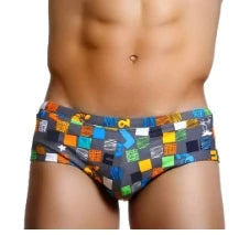 Sexy Summer Men Swimwear with Brazilian Cut and Square Graffiti  Pattern