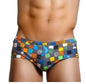 Sexy Summer Men Swimwear with Brazilian Cut and Square Graffiti  Pattern