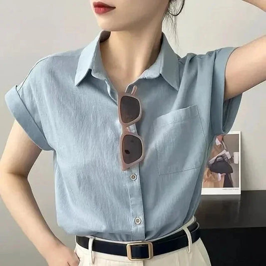 Women's Korean Version of Loose Short-sleeved Polo Shirt Chiffon
