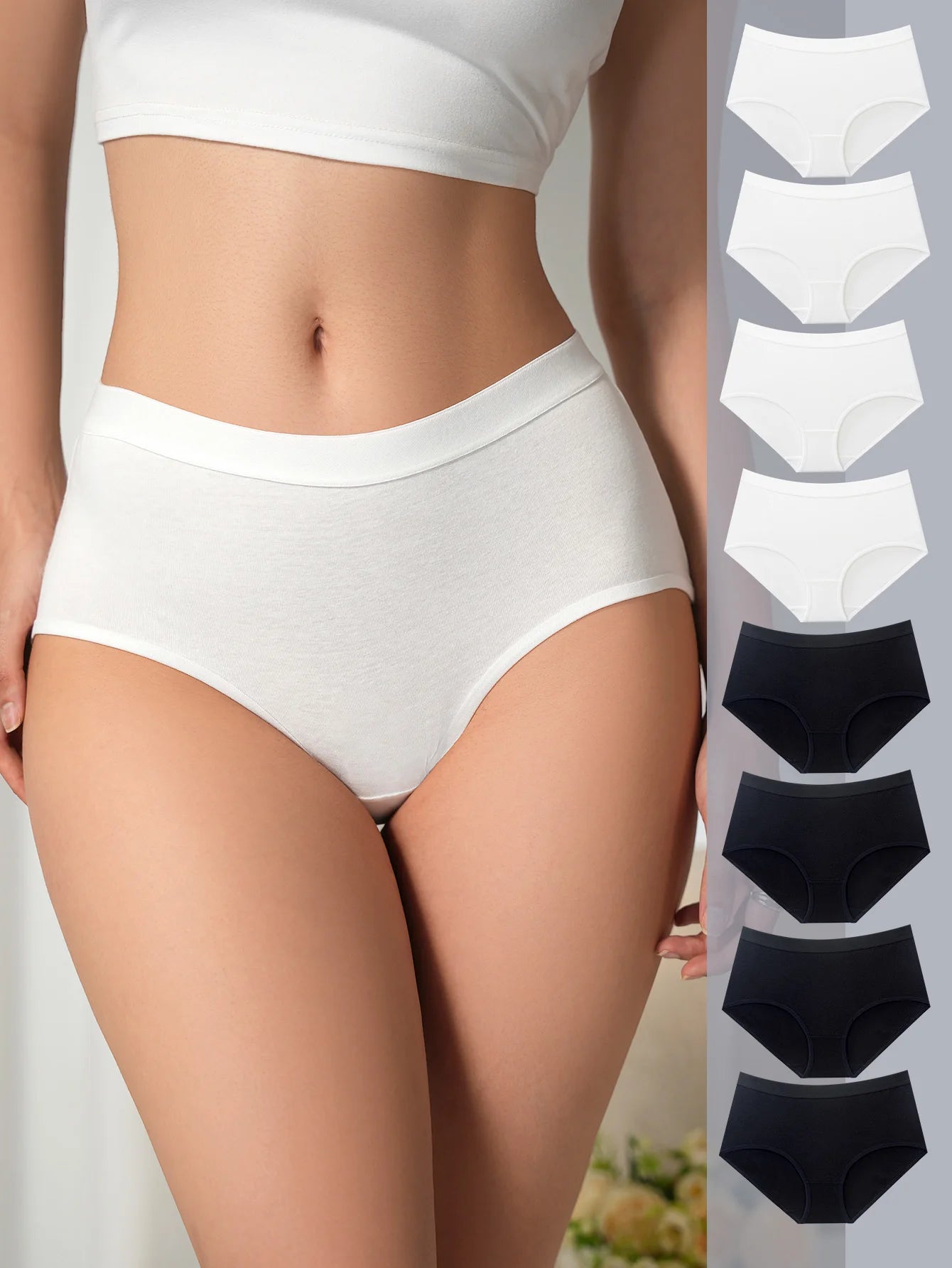 8 pieces of women's mid-high waist cotton breathable and soft underwear