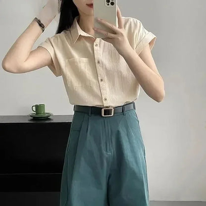 Women's Korean Version of Loose Short-sleeved Polo Shirt Chiffon