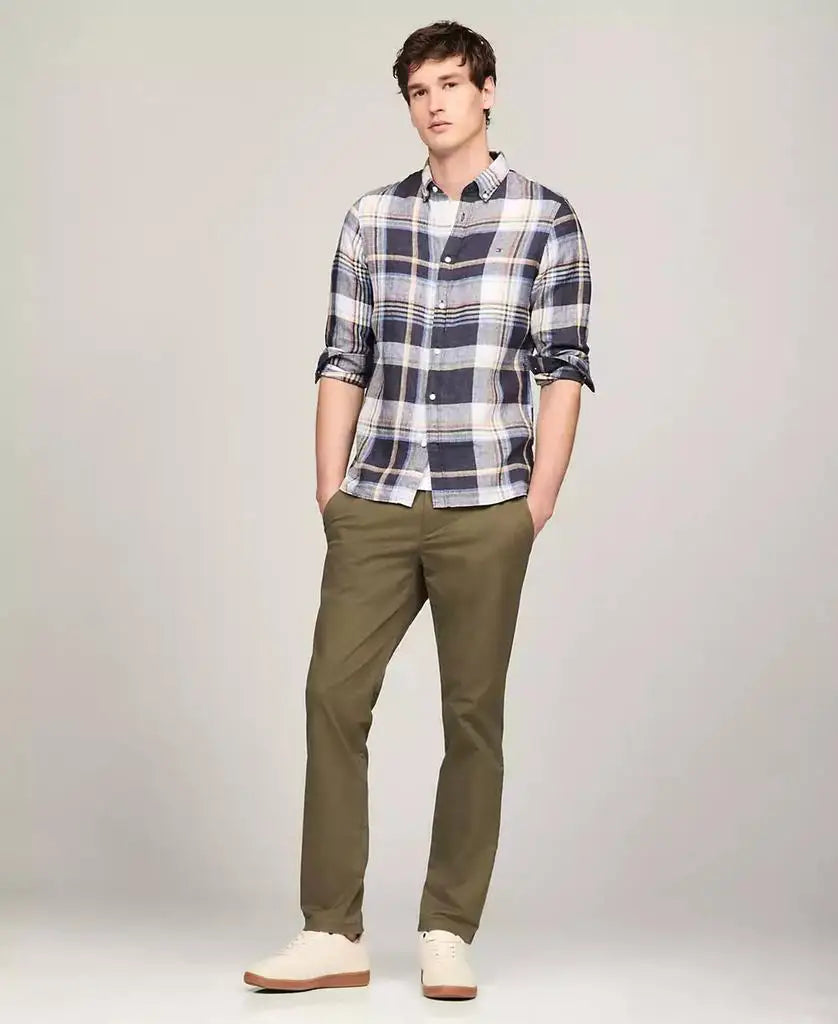 Men's Iconic Linen Check Slim-Fit Long-Sleeve Shirt