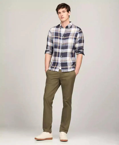 Men's Iconic Linen Check Slim-Fit Long-Sleeve Shirt