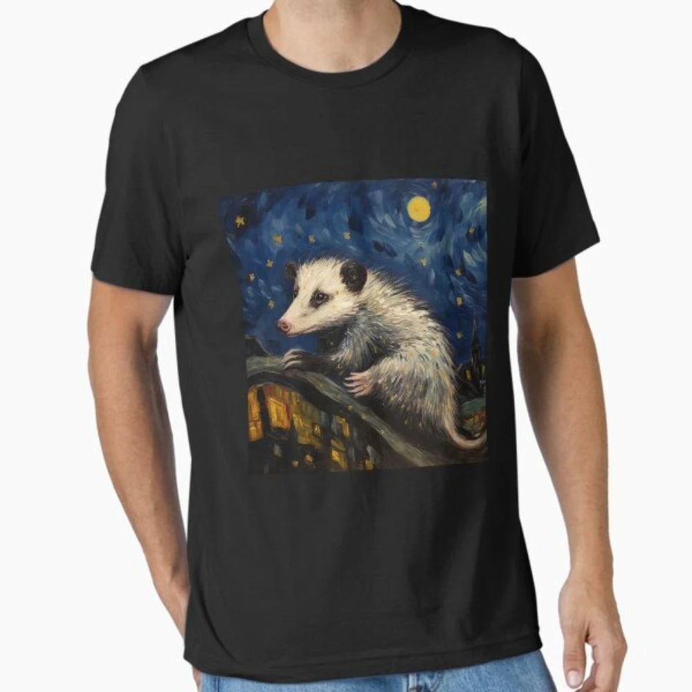 Unisex Starry Night Fun Possum Cotton T-shirt