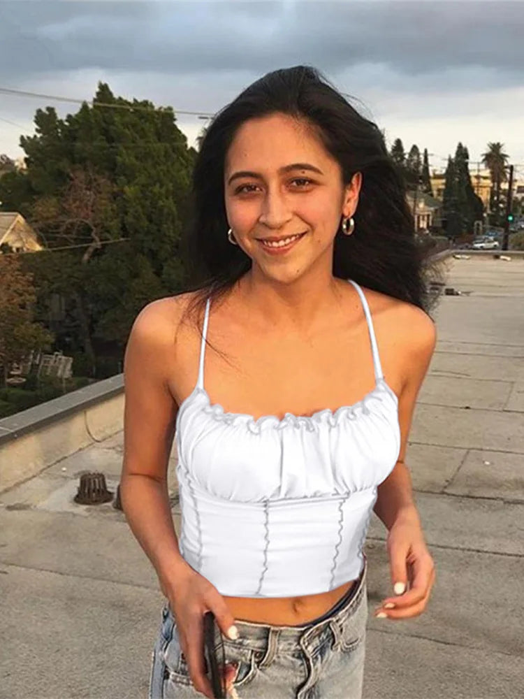 Sexy Sleeveless Ruched Slim Crop Top/Camisole for Female