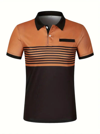 2024 short sleeved V-neck button-down men's casual polo shirt,