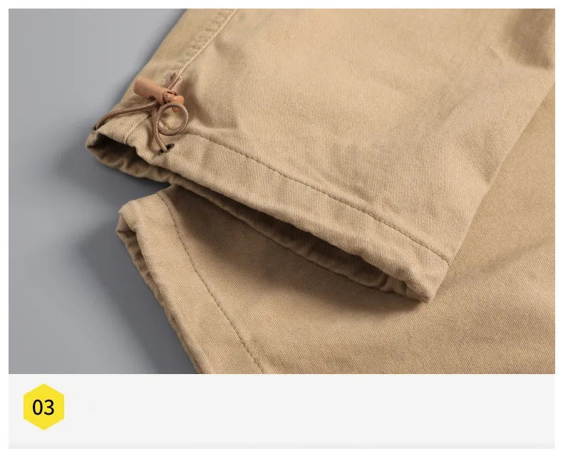 Large Pocket Loose Tactical Pants Elastic Waist Pure Cotton Casual Work Pants
