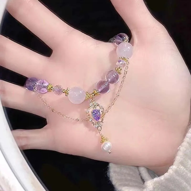 Glass Crystal Beaded Bracelets with Chic Butterfly Tassel Pendant  for Women