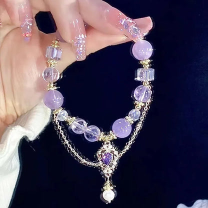 Glass Crystal Beaded Bracelets with Chic Butterfly Tassel Pendant  for Women