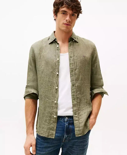 Men's Linen Button-Down Long Sleeve Shirt