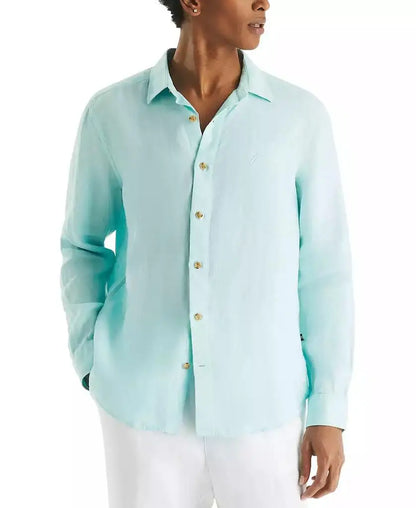 Men's Linen Solid-Color Classic-Fit Long-Sleeve Shirt