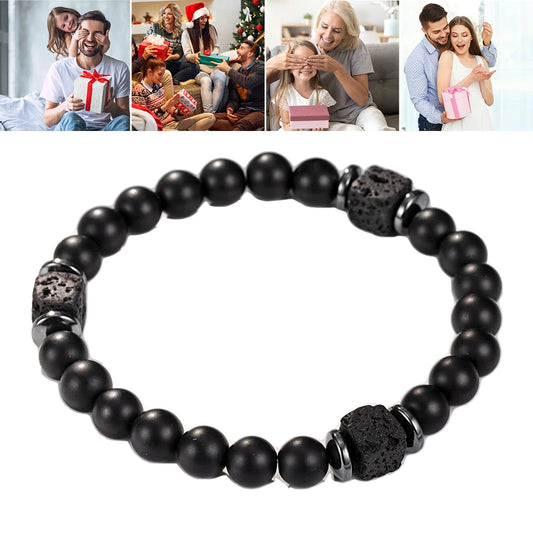 Mens Beaded Bracelet Matte Lava Rock Volcanic Stone Beads