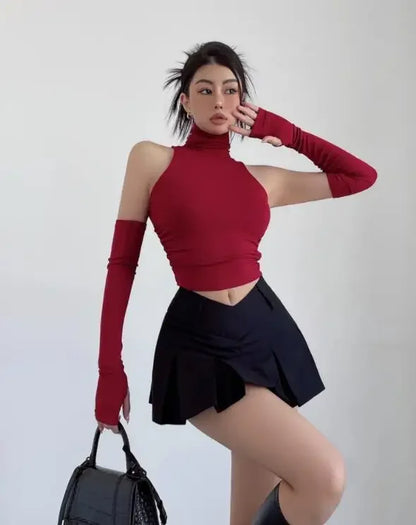 Sexy High Neck Pleated Tank Top