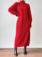 Black Turtleneck Ribbed Knit Long Sleeve Sweater Dress for Women