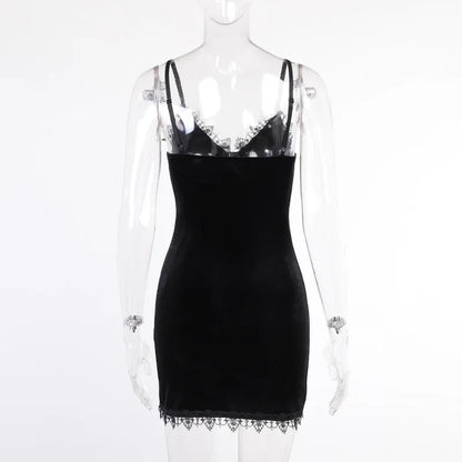 Dark Cross Vintage, Black Mini Dress with high Waist, Slit and  Spaghetti Strap
