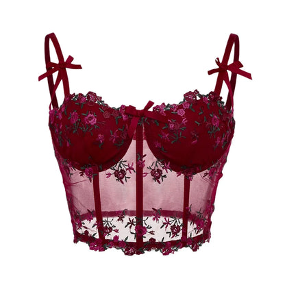 Lace Floral Embroidery Bow Corset For Women