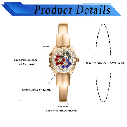 Women's Gold Bracelet Watch  with Red Blue Gemstone