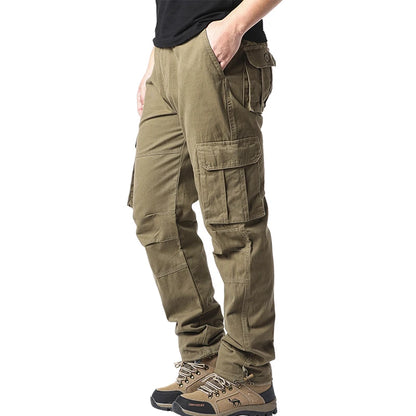 Large Pocket Loose Tactical Pants Elastic Waist Pure Cotton Casual Work Pants