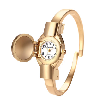 Women's Gold Bracelet Watch  with Red Blue Gemstone