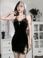 Dark Cross Vintage, Black Mini Dress with high Waist, Slit and  Spaghetti Strap