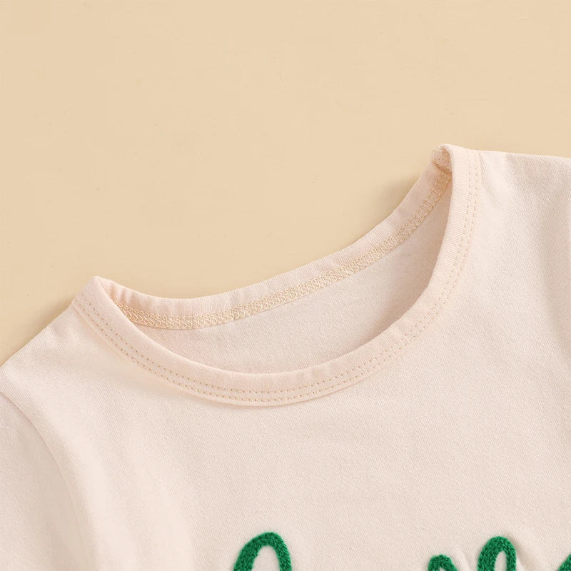 St Patrick s Day Short Sleeved Skirt and top set with Shamrock Print Short Sleeve