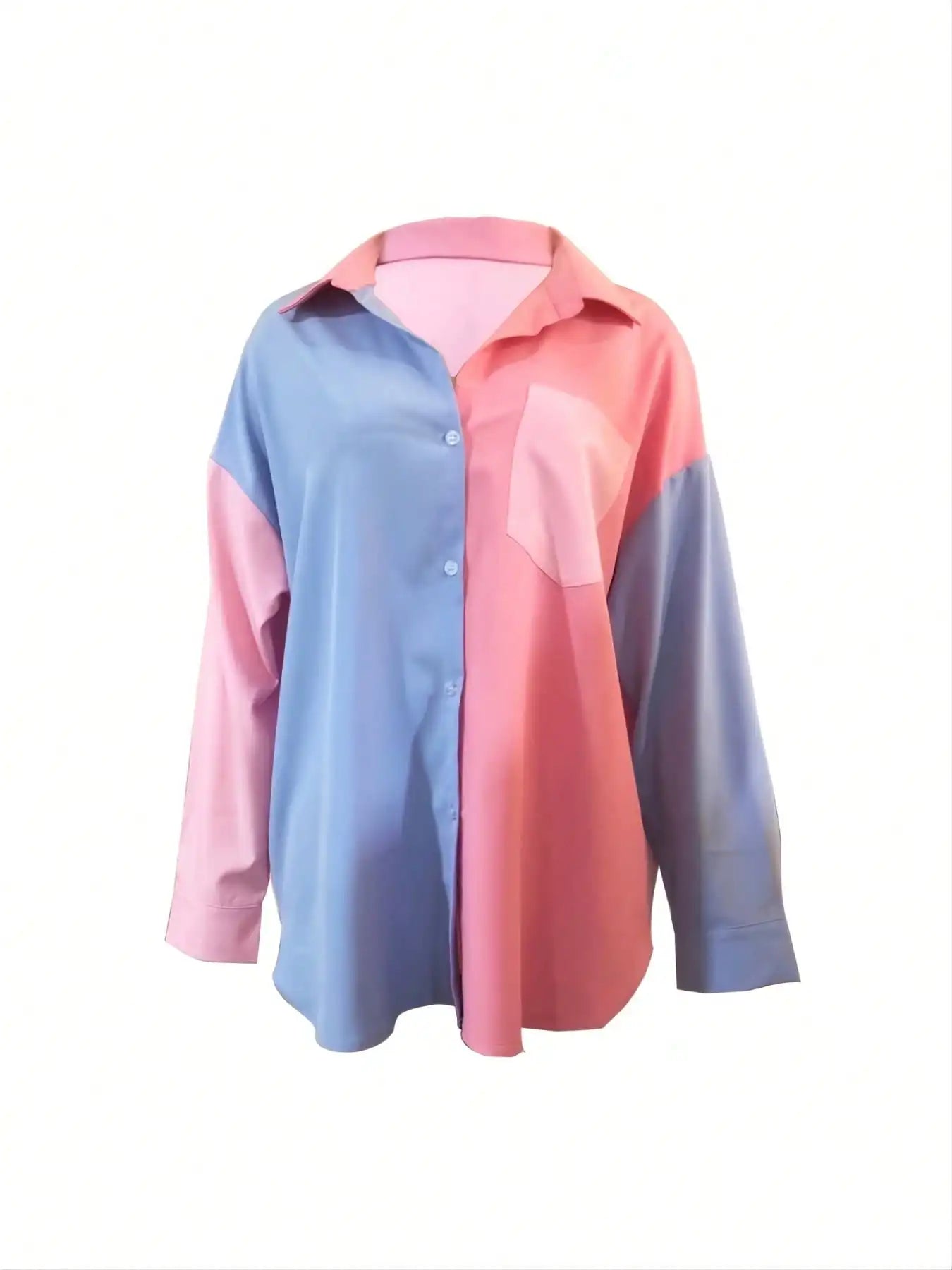 New Women's Color Block Long-sleeved Button Shirt