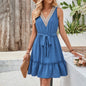 Womens Ruffled V-Neck A-Line Swing Dress for vacation