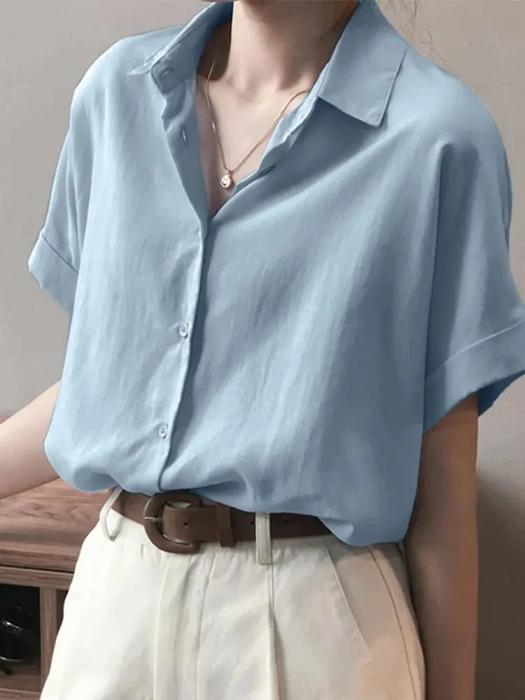 Summer Oversized  Button Down Short sleeved Women Shirt