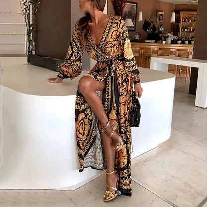 Sexy Long Party Dress with Vintage African Print for Women