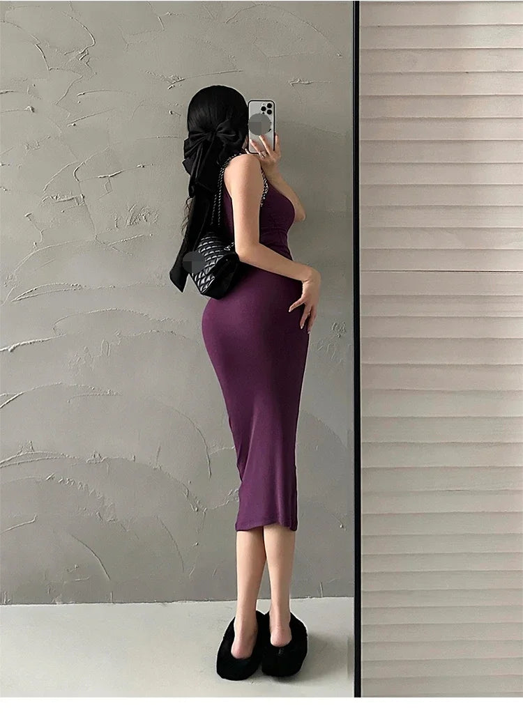 Elegant Red Sexy Bodycon Turtleneck Midi Dress for Women