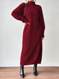 Black Turtleneck Ribbed Knit Long Sleeve Sweater Dress for Women