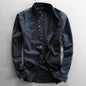 Japan Style Mens Linen/Cotton Long Sleeve Shirt with Harajuku Stand Collar