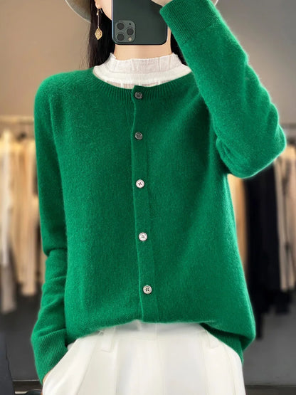 100% Merino Wool Long Sleeve Sweater/Cashmere Cardigan for Spring